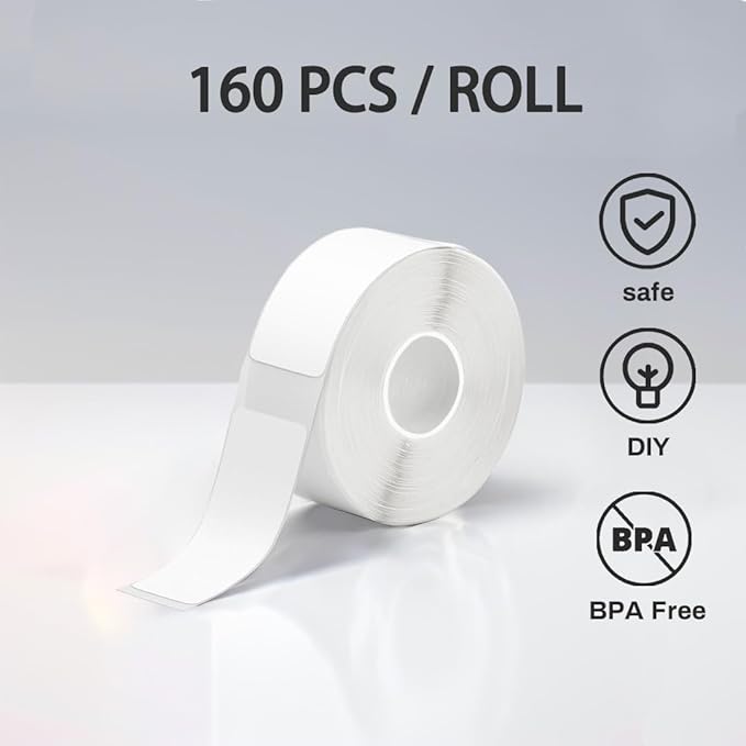 MIARALA D30 Label Tape 12mm×40mm(0.47"x1.57"), D30 Label Maker Tape Self-Adhesive Label Tape for D30 Printer, (White Set(8 Rolls))