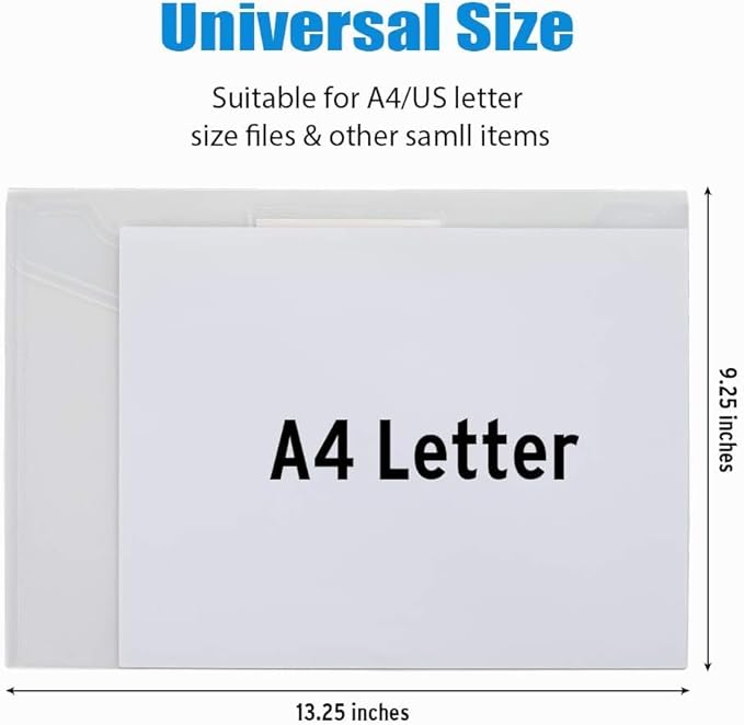 Sooez 5 Pack Plastic Envelopes Poly Envelopes, Clear Document File Folders US Letter A4 Size File Envelopes with Label Pocket for School Home Work Office Organization, Clear