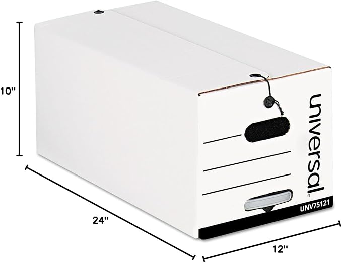Universal String/Button Storage Boxes, Letter Size, 10"H x 12"W x 24"D, White, Pack of 12