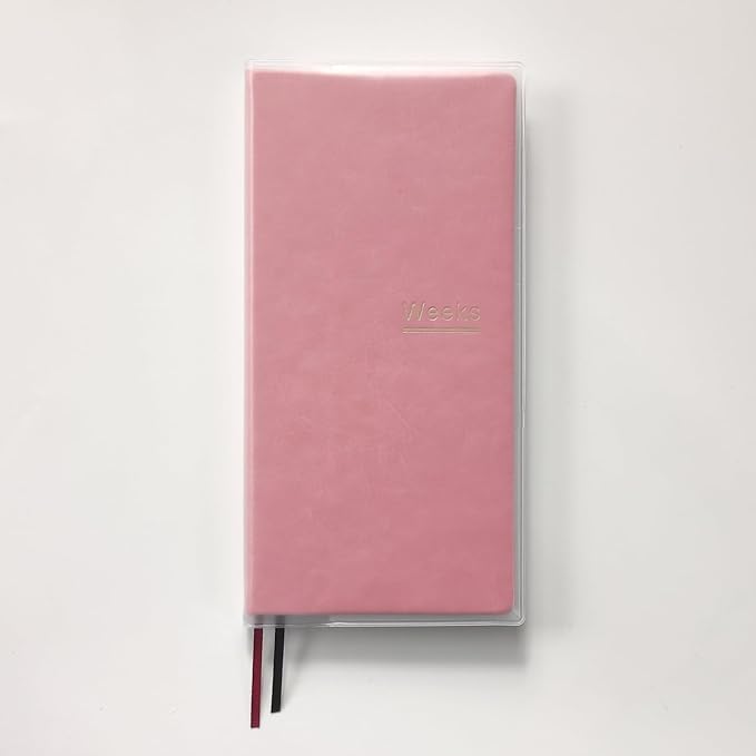 A6 Weekly Planner Undated Weeks Portable Size Organizer Appointment PU Leather Journal Pocket Notebook (Pink with cover)