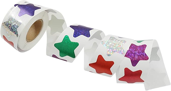 500 Pcs 1 Inch Colored Star Stickers, Glitter Self Adhesive Star Labels for DIY Crafts Classroom Student Planner Teachers Supplies (1 Roll)