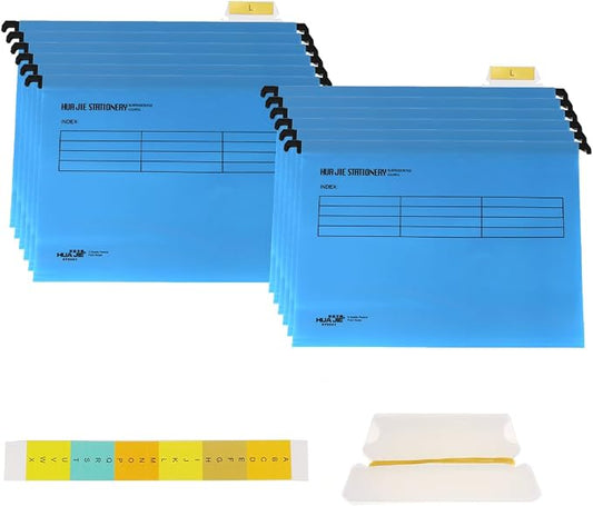 12 Pcs Hanging File Folders with Tabs and Card Inserts,A4 Suspension Files for Filing Cabinets, Waterproof Suspension Files Holder with Adjustable Tab Design for Home Office School (Blue)