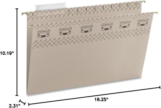 Smead TUFF® Heavy Duty Hanging File Folder with Easy Slide Tab,1/3-Cut Sliding Tab, 7 Times Stronger Than Standard Hanging Folders, Legal Size, Steel Gray, 18 per Box (64093)