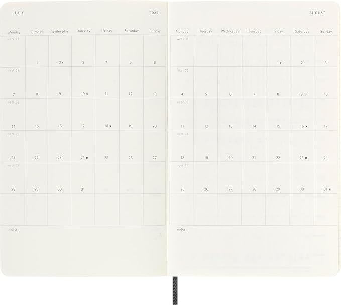Moleskine Classic 12 Month 2025 Weekly Planner, Soft Cover, Large (5" x 8.25"), Black, 144 pages
