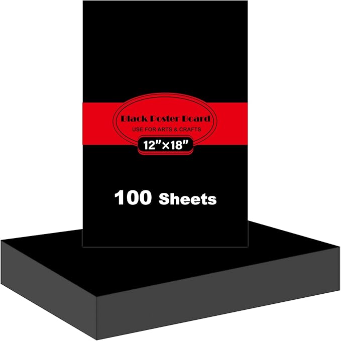 100 Pcs Black Poster Board Paper 12x18, ROOKEA Vision Boards Posterboard Bulk for School Projects Classroom Arts Craft Presentations Drawing Scrapbooking Blank Graphic Display