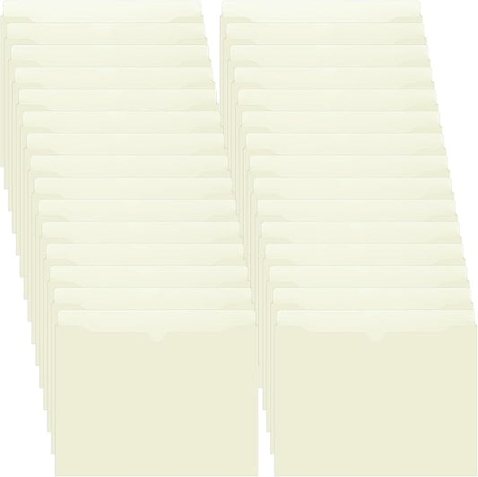 Dunzoom 50 Pack File Jackets Letter Size 2 Inch Beige Expansion Manila Plastic File Folders Expandable Heavy Duty Reinforced Straight Cut Tab Expandable Document Jacket for Office