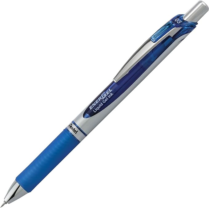 Pentel EnerGel RTX Retractable Liquid Gel Pen, (0.3mm), Needle Tip, Extra Fine Line, Blue Ink, Pack of 3 (BLN73BP3C)
