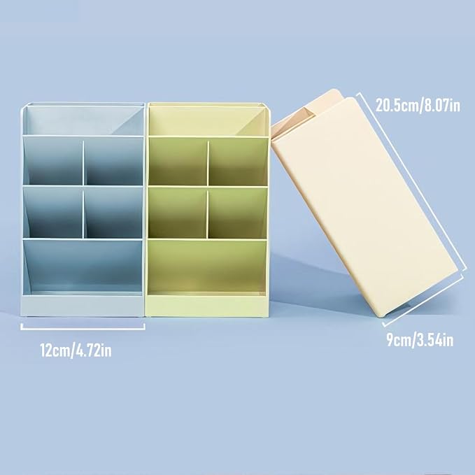 Tissting Desk Organizer, Space-Saving Slanted Design Pen Holder, Pen Holder with 7 Compartments, Pencil and Marker Storage Stand for School Office, Organizer for Office, School Supplies (White)