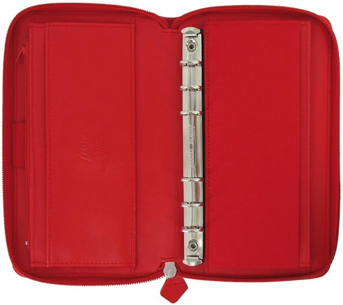 Filofax Saffiano Zip Organizer, Personal Compact Size, Poppy - Cross-Grain, Leather-Look, Six Rings, Week-to-View Calendar Diary, Multilingual, 2025 (C022534-25)