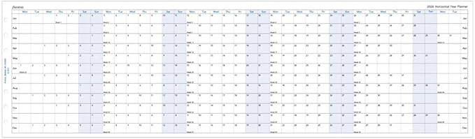 Filofax Calendar Diary Refill, Personal/Compact Size, Horizontal Year Planner, White Paper, English, 2026 (C68401-26)