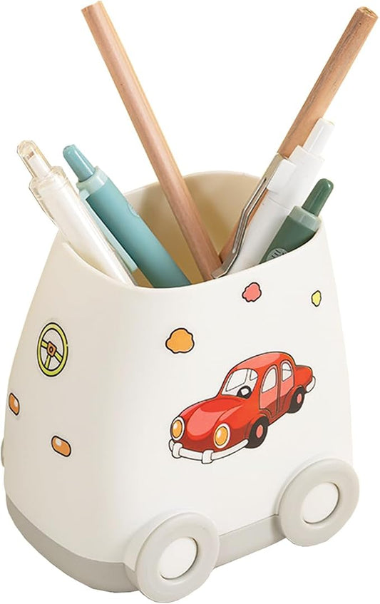 Cute Car Pen Holder Cute Kid Pen Holder for Desk Adorable Car Organizer, Car Pencil Holder Organizer Gifts Fit for Women Man Children (White)
