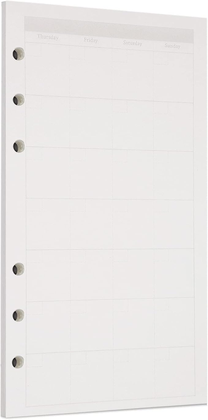 Zelten 1 Pack A6 45 Sheets/90 Pages Monthly Planner Loose Leaf Punched Paper Refills Paper for 6 Hole Binder Personal Organizer Diary Notebook Refillable Planner