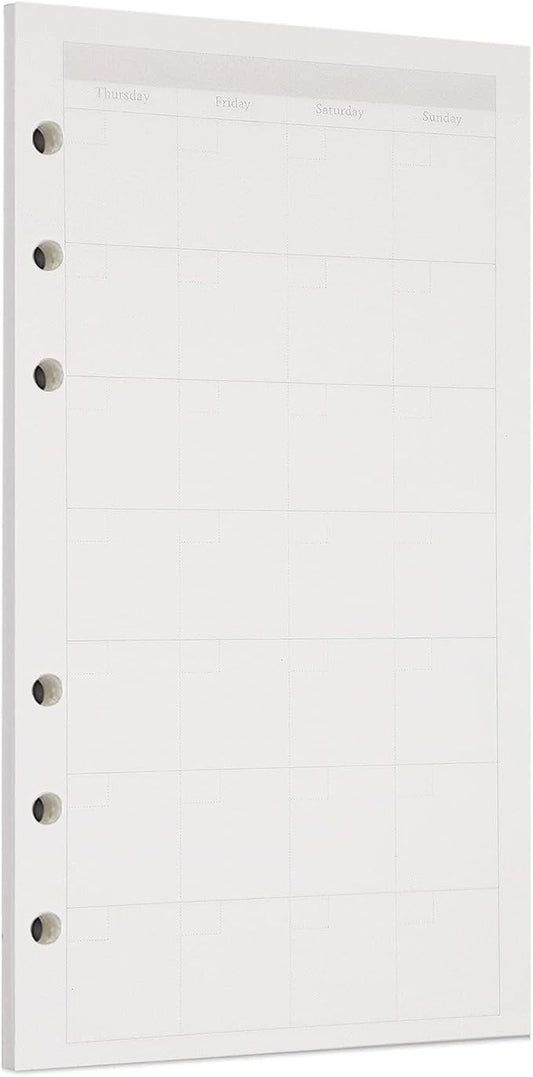Zelten 1 Pack A6 45 Sheets/90 Pages Monthly Planner Loose Leaf Punched Paper Refills Paper for 6 Hole Binder Personal Organizer Diary Notebook Refillable Planner