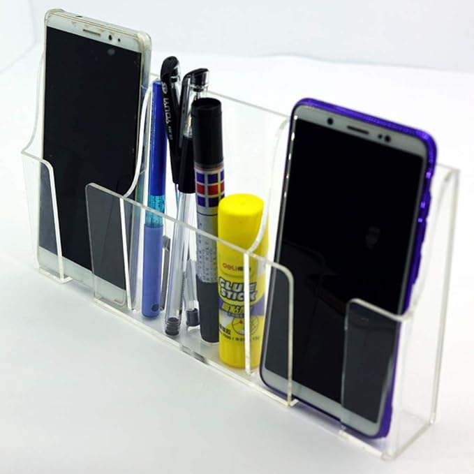 Media Organizer Storage Box Acrylic Transparent Wall Mount Mobile Phone Holder Remote Control (Three Grid)