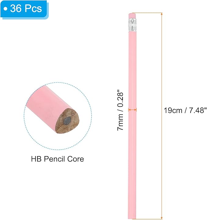 PATIKIL Round Pencils, 36 Pack Triangle HB Graphite Pencil Woodcase Wooden Pencils with Eraser for Classroom Office Writing Drawing Supplies, Pink