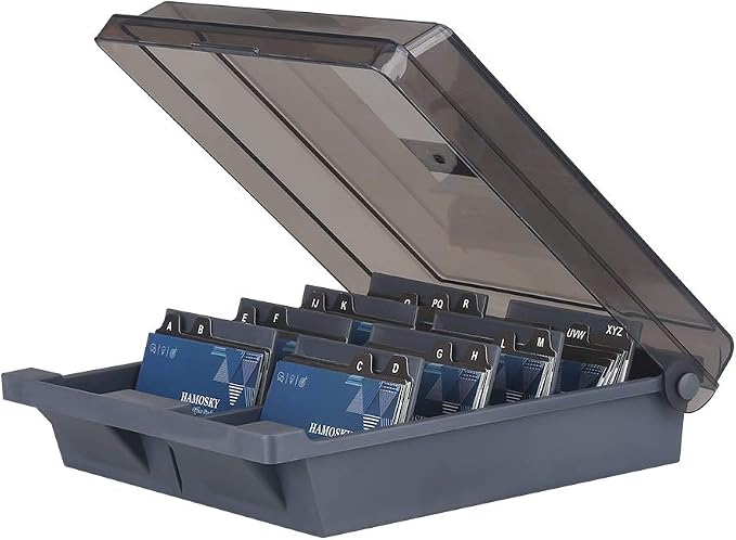Business Card Storage Box 1000 Cards, 8 Dividers and A-Z Guides - Grey