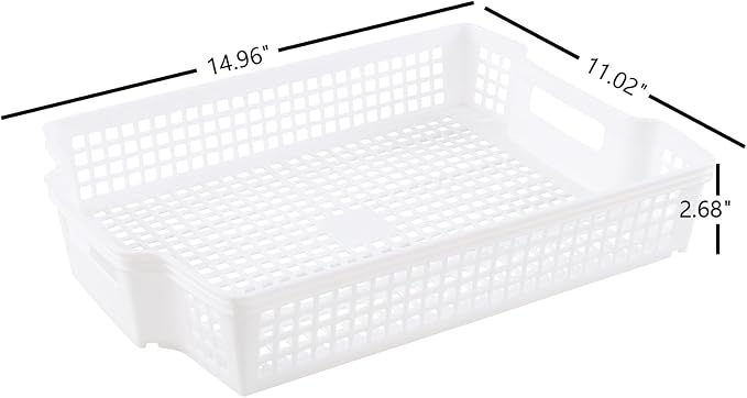 6-Pack Stacking Plastic Paper Basket trays, Stackable Paper Baskets for Classroom, White