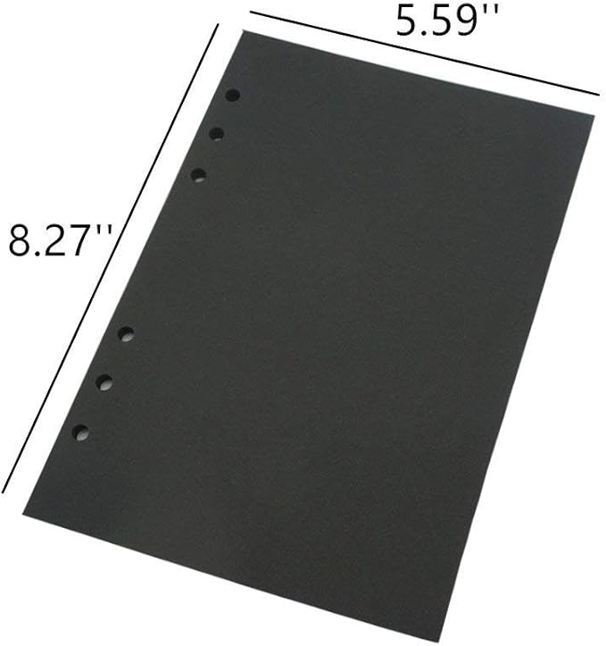 A5 Planner Refill Black Blank Planner Inserts, 6 Ring Binder Refill, Black Paper for Refillable Binder Compatiable with Filofax, All Plain, 40 Sheets 90 Pages A5 5.59'' x 8.27''