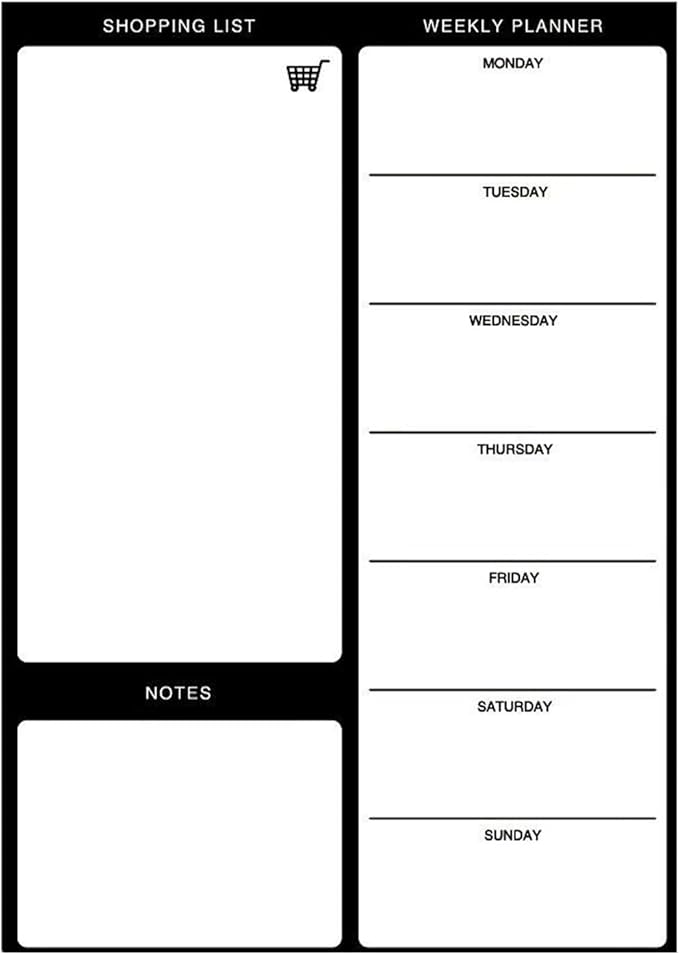 Magnetic Weekly Meal Planner for Refrigerator, 8x12'' Dry Erase Menu Board, Stain Resistant Whiteboard, Strong Magnetic Backing, Ideal for Families, Students, Roommates, Notes, Grocery Lists (B)