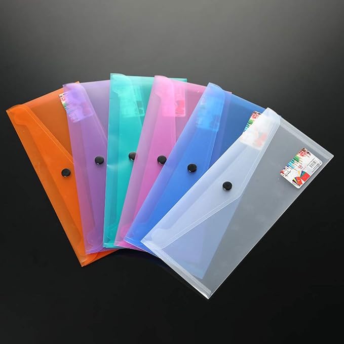 6Pcs Plastic File Folder Envelopes Document Organizer with Snap Button Clear File Folders for School Office Filling Product (Random Color)