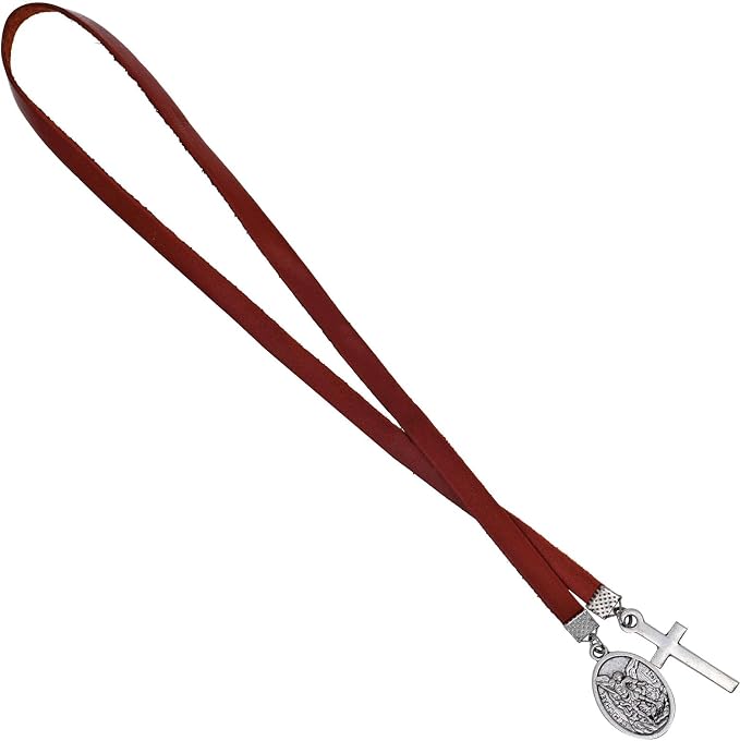 BLBMH Genuine Leather Bible Bookmark with Cross | Catholic Gifts for Men Dad | Christian Book Marker with Ribbon - LB7