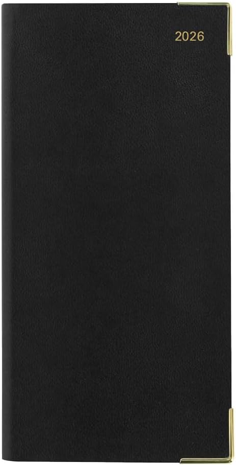 Letts of London® 2026 Classic Weekly/Monthly Appointment Book and Planner, 12 Months, January to December, Gold Corners, Horizontal, Slim Size, 6.625" x 3.25", English, Black (C32SBK-26)