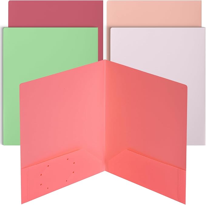 Mr. Pen- Plastic Folders with Pockets, 5 pcs, Aesthetic File Folder with Business Card Slot, 2-Pocket Folder, Back to School, Office, Filing Supplies