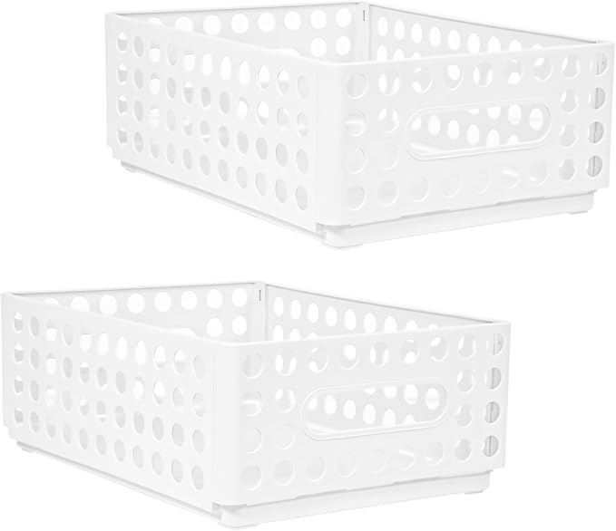SAYEEC 2 Pack Mini Foldable Plastic Baskets for Organizing Collapsible Crate with Handle Stackable Storage Bin Small Storage Container Box Caddy Desk Drawer Organizer for Home Office Classroom (White)