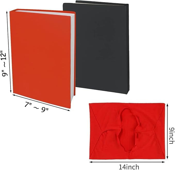 2 Pack Stretchable Book Sleeve Covers, for Paperbacks Hardcover Textbooks up to 9" x 12", Office Supplies with Free Sticker Labels (2 Pack, Red)