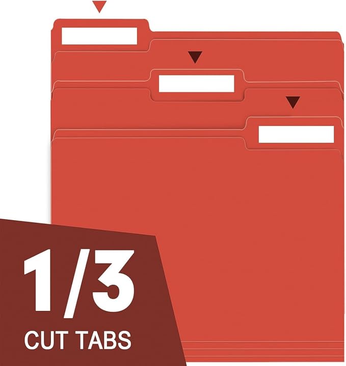 File Folder, RAZCC 150 Pack 1/3 Cut Tab File Folders Letter Size, Red, Folders, Folders with Tab, Great for Organizing and Easy File Storage