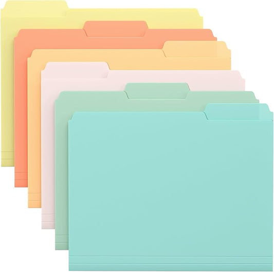 KTRIO 6 Pack Plastic File Folders, Letter Size, 1/3-Cut Tabs, Pastel Colors | Water-Resistant PP, Expandable 150+ Pages, 1/3-Cut Reusable Tabs, Letter Size Fit, Office School Home