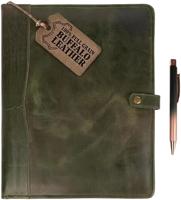 PIDAVLIYA'S Leather Portfolio, Leather Binder with Pen, Leather Portfolio for Men and Women, Leather Padfolio, Leather Folder, Portfolio Binder, Business Portfolio Men and Women (Mint Green)