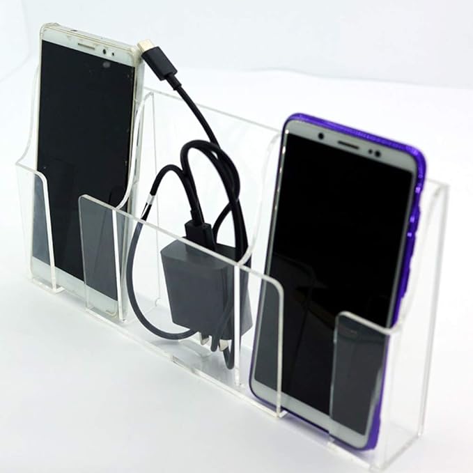 Media Organizer Storage Box Acrylic Transparent Wall Mount Mobile Phone Holder Remote Control (Three Grid)