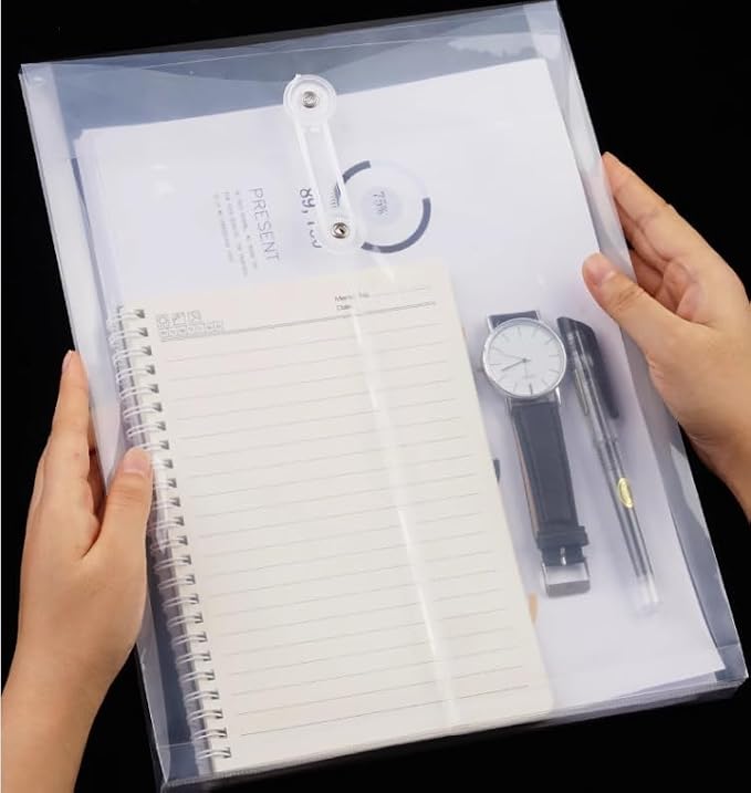 10 Pack Clear Plastic Envelopes, Reusable & Waterproof File Folders with String and Snap Button, Expansion File, for Documents School Home Work Office, Letter Size