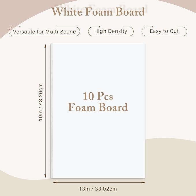 AUEAR, 10 Pack 13x19 White Foam Boards, Foam Core Poster Board for Display, Mounting, Print, Presentation and Projects, 1/8'' Thick