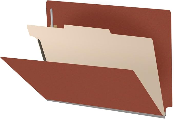 25 Pt. Pressboard Classification Folders, Full Cut End Tab, Letter Size, 1 Divider, Brick Red (Box of 10)