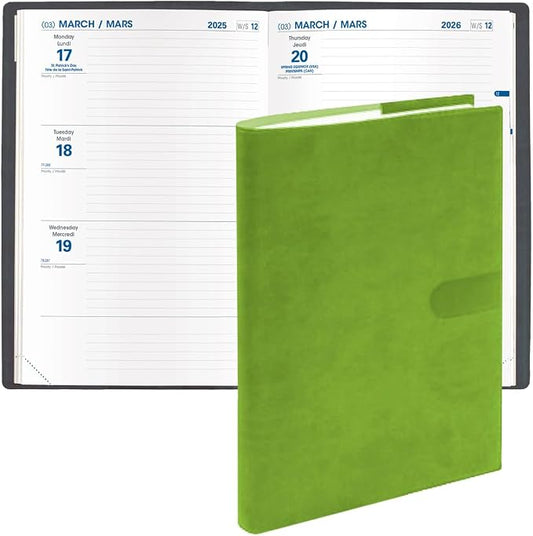 Quo Vadis 2026 Hebdo - Bi-Lingual (EN/FR) - Weekly/Monthly Planner - 12 Months, Jan. to Dec. - 6 1/4 x 9 3/8" - Smooth Faux Suede Texas Bamboo Green Covers - Productivity Time Management Organizer