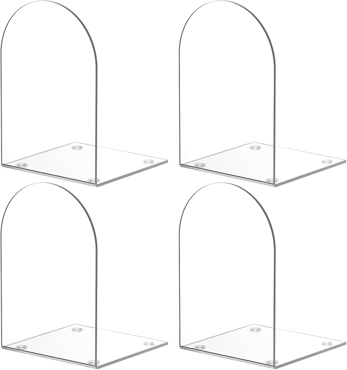 Acrylic Bookends 4 Pieces, Clear Bookends for Shelves, Book Ends for Shelves and Desktop Organizer, Transparent Shelf Book Stopper to Hold Books for Home Office Supplies
