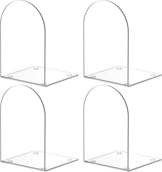 Acrylic Bookends 4 Pieces, Clear Bookends for Shelves, Book Ends for Shelves and Desktop Organizer, Transparent Shelf Book Stopper to Hold Books for Home Office Supplies