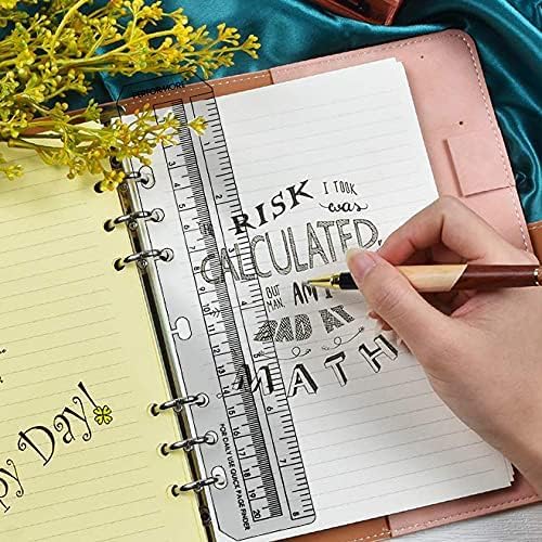 Performore 7 Holes Snap-in Bookmark Ruler | 8 Inch (20cm) Dual-Sided Measuring Tool | Fits A5 Notebooks & 5.5-Inch Binders | Black and Transparent Rulers