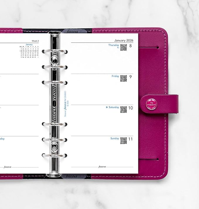 Filofax Calendar Diary Refill, Personal/Compact Size, Week-to-View, White Paper, Unruled, English, 2026 (C68421-26)