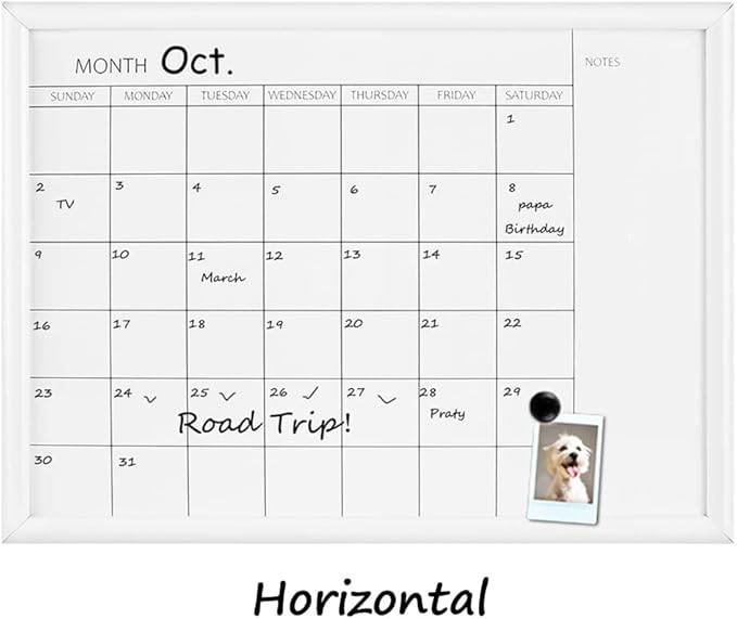 TORASO Dry Erase White Board & Monthly Calendar Board, Magnetic Whiteboard for Wall, Office/School/Home, Hanging Board for Kitchen Grocery List/Drawing/Memo,10.5"x 14.5"(YL-WH-2737-A)