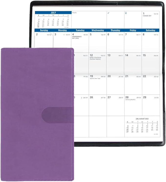 Quo Vadis 2024 Visoplan - Monthly Planner - 12 Months, Jan. to Dec. - 6 3/4 x 3 1/2" - Smooth Faux Suede Texas Violet - Pocket Calendar Organizer