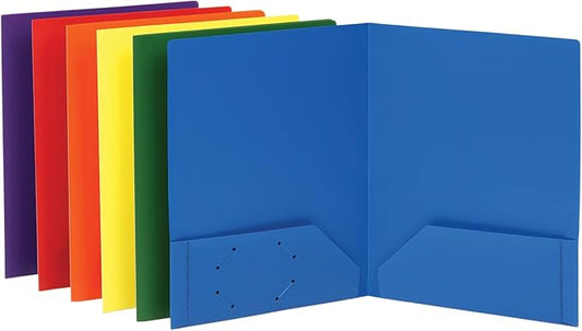 Oxford Folders with Pockets, Durable Plastic, Two Pocket Folders, Assorted Colors (15187), Letter, 6 per Pack