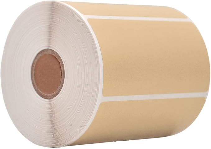 WOD Beige Direct Thermal Label Rolls - 4 x 2 inch, 725 Nametag Stickers per Roll, Permanent Adhesive for Color Coding, Labeling, Inventory Management at Home, Business, and Classroom.