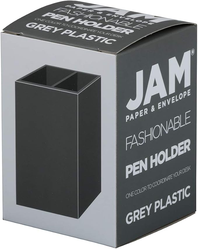 JAM PAPER Plastic Pen Holder - Grey - Desktop Pencil Cup Sold Individually