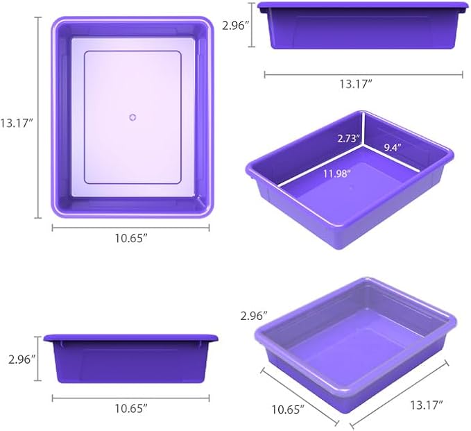 Storex Flat Storage Tray with Lid, Letter Size, 10 x 13 x 3 Inches, Violet, 5-Pack