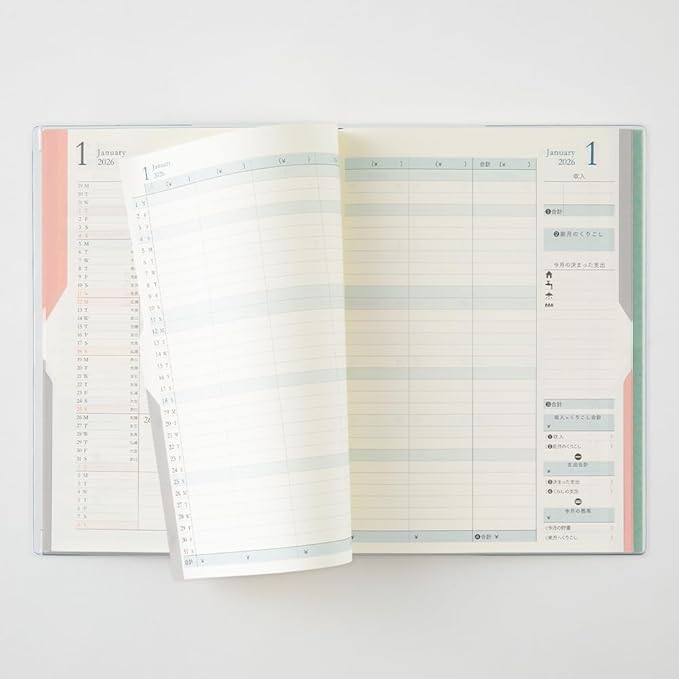 Midori Double Schedule 2026 B6 Monthly Limited Edition Bookmark Money, Teal 22386006 (Starts October 2025)
