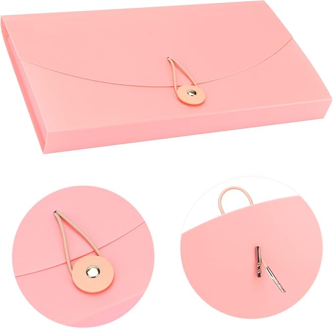 Oak-Pine 13 Pocket Receipt Folder/Accordion File Organizer/Plastic Check Bill File Folder/Expanding File Folder/Expanding Coupon Organizer with Labels/Document Organizer Folder (Pink)