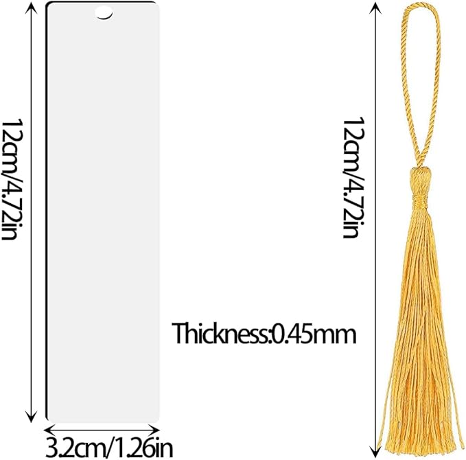 120Pcs Sublimation Blanks Bookmark, BetterJonny 60Pcs Metal Craft Bookmark with Tassels Rectangle Bookmark Double Sided Sublimate Unfinished Book Marker Tags for Classroom Projects and Present Tags